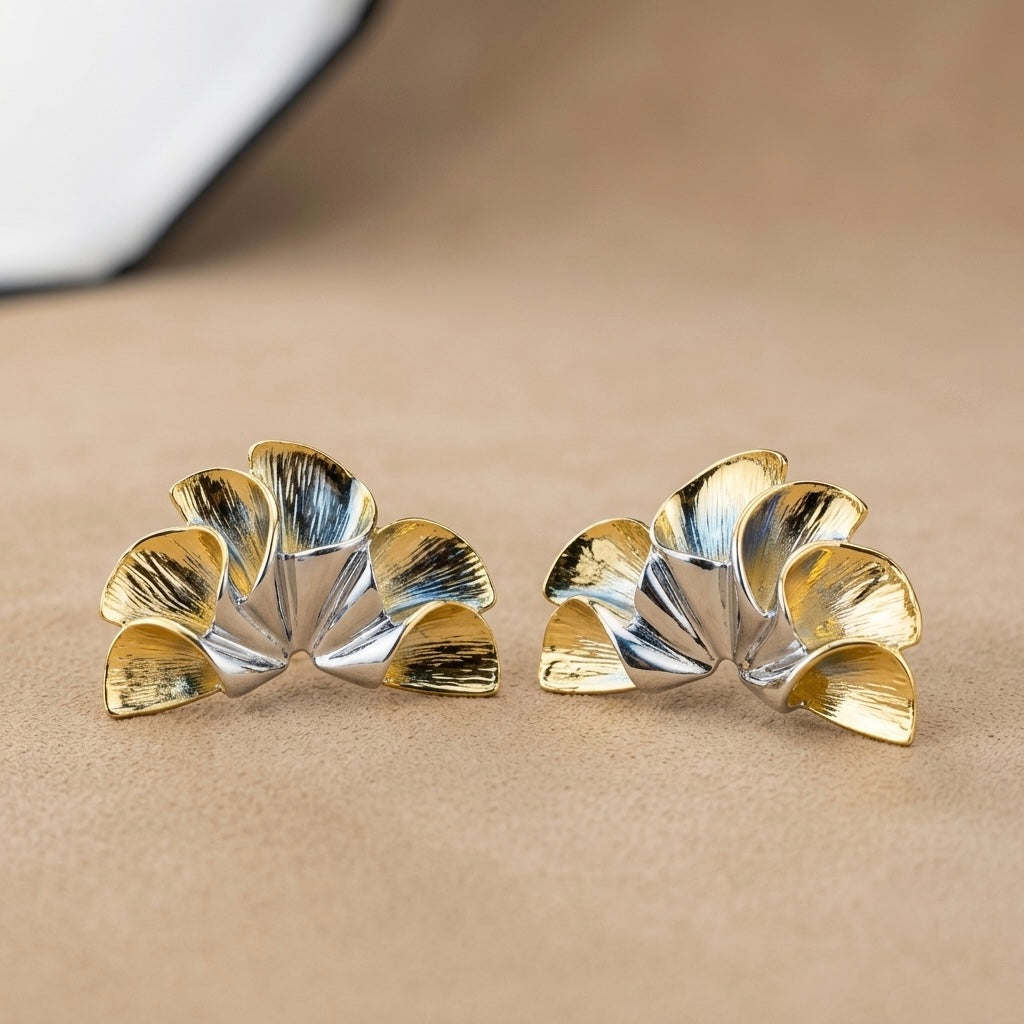 Flower Earrings – Gold & Silver Mix view 2