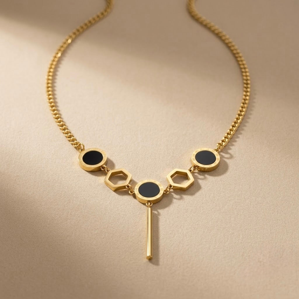 Green Geometric Chain Pendant – Gold view 4