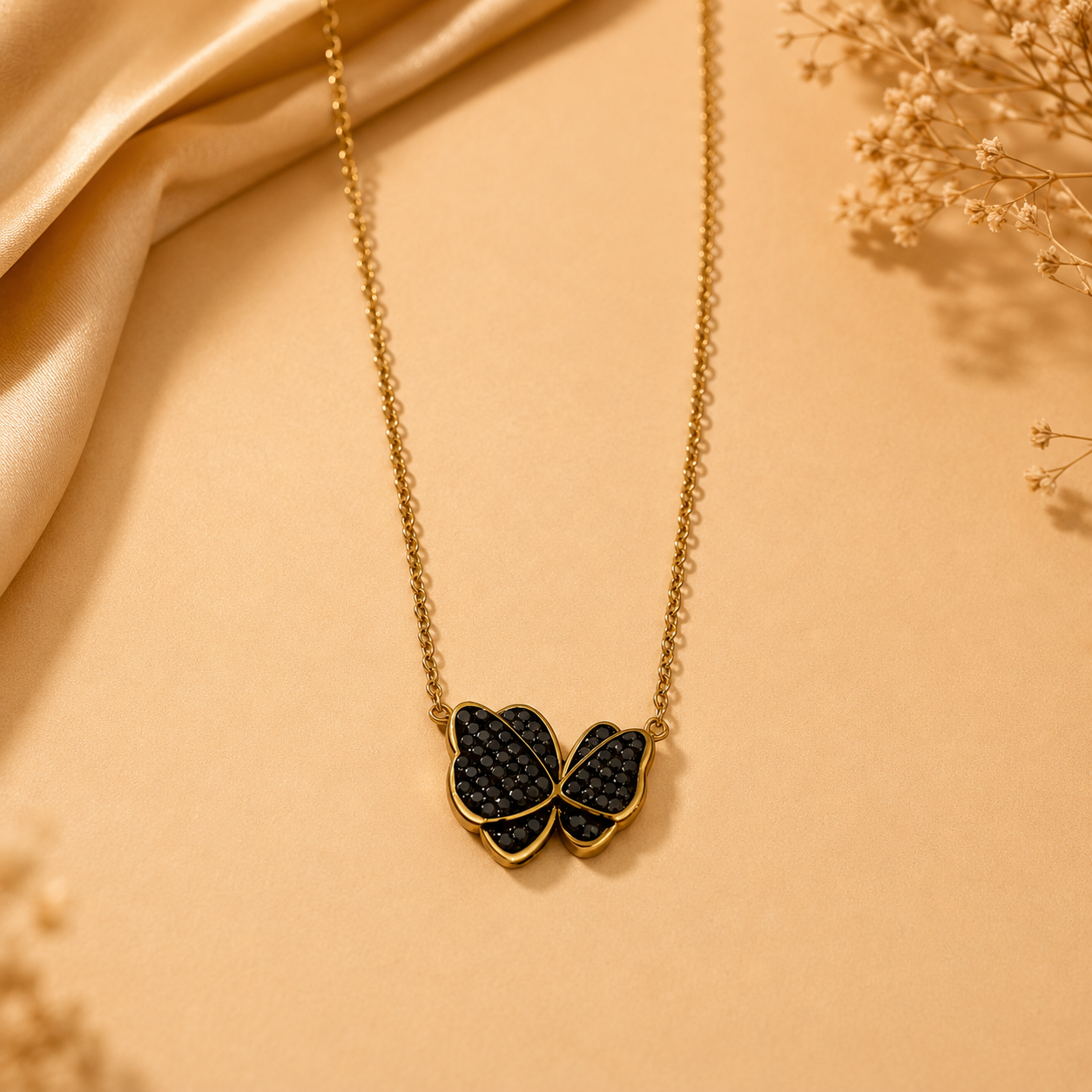 Black Butterfly Chain Pendant – Gold view 3