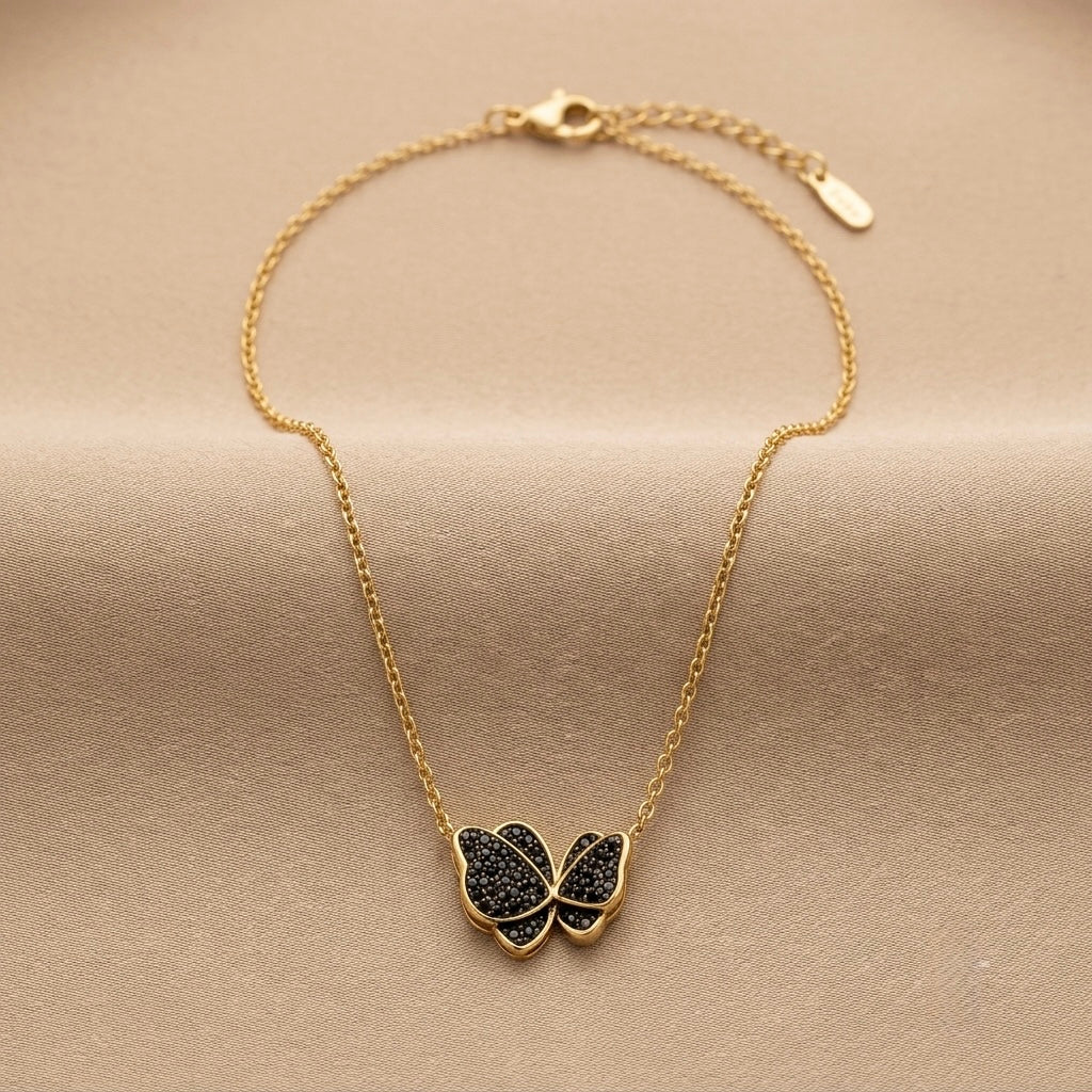 Black Butterfly Chain Pendant – Gold view 5