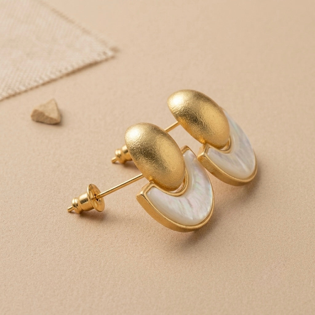 Pearl Disc Earrings – Gold view 4