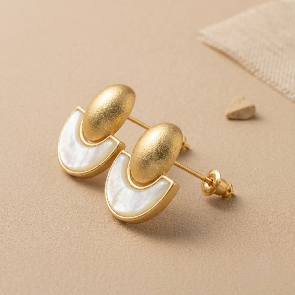 Pearl Disc Earrings – Gold view 3