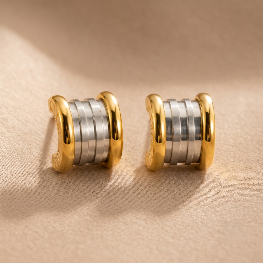 Fancy Stud Earrings – Gold & Silver view 5