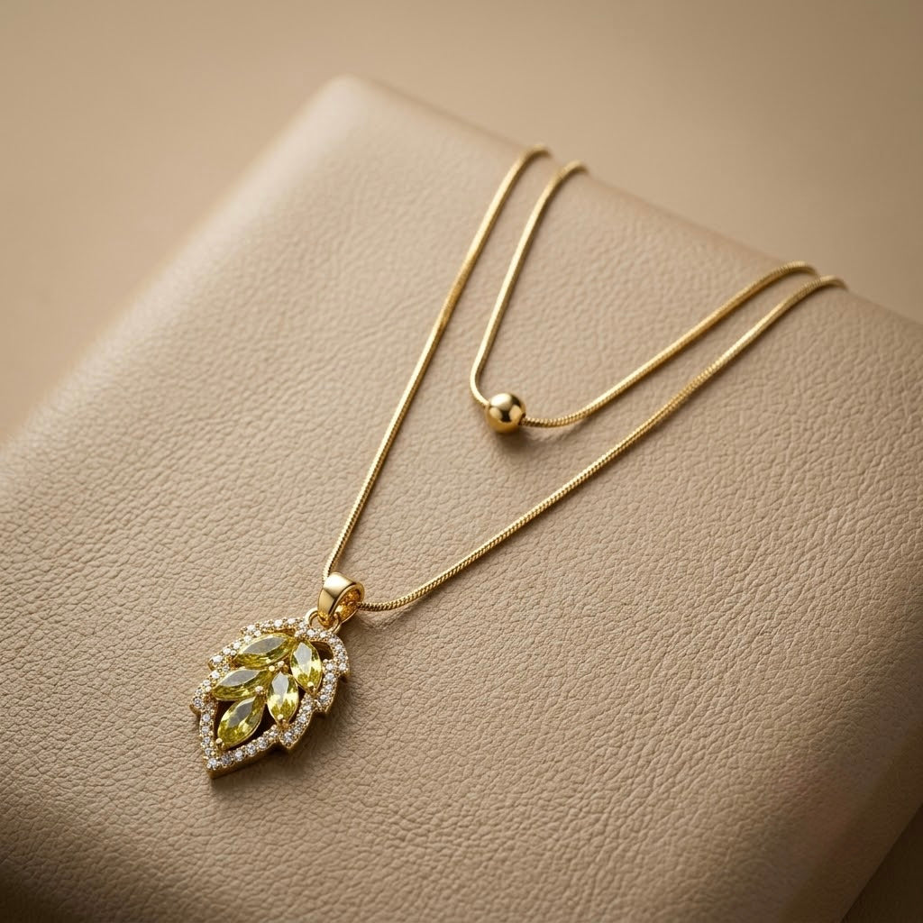 Leafy Two Layer Chain Pendant — detail