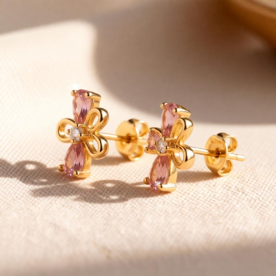 Small Flower Earrings – Gold view 3