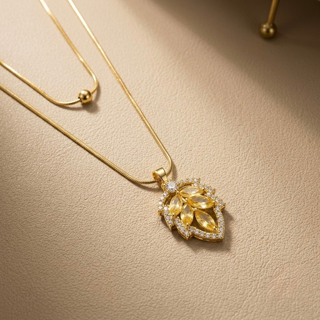Leafy Two Layer Chain Pendant — detail