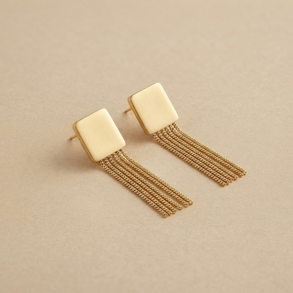 Square Chain Earrings – Gold view 5