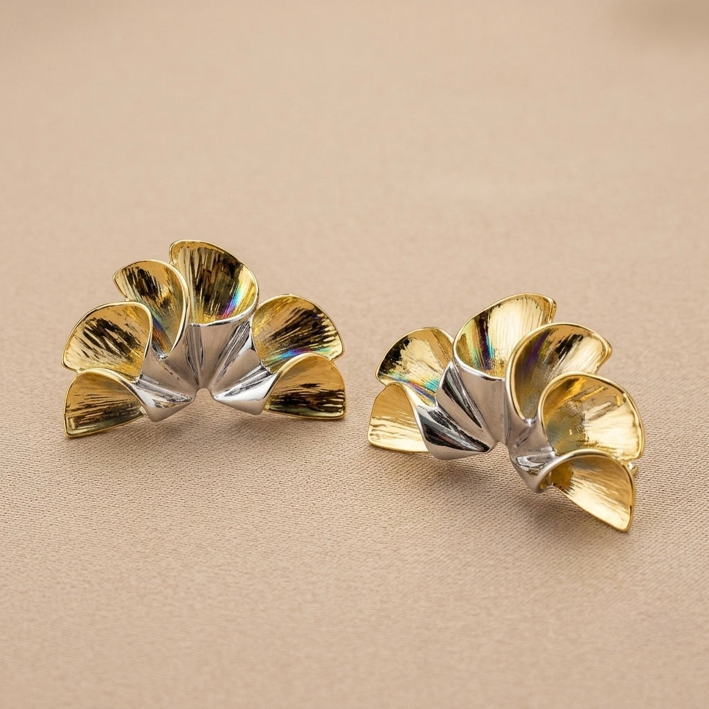 Flower Earrings – Gold & Silver Mix view 3