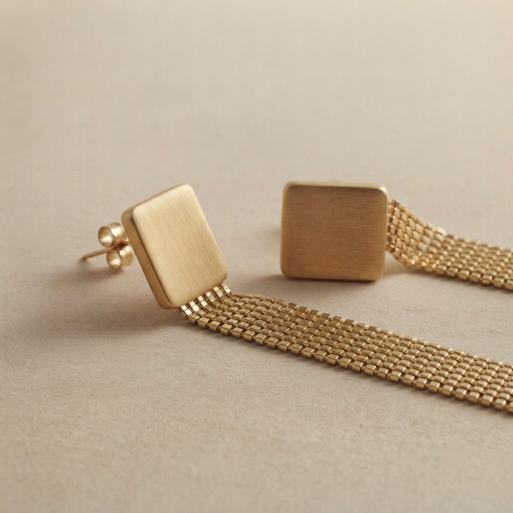 Square Chain Earrings – Gold view 2
