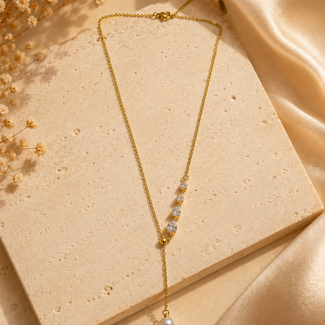 Pearl Drop Chain Pendant – Gold view 3