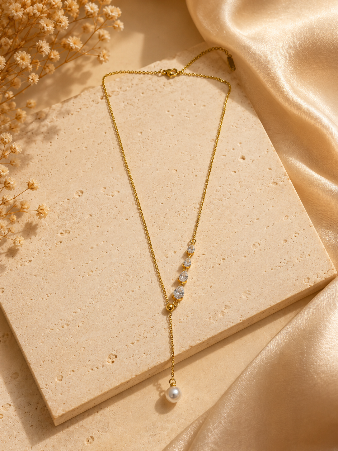 Pearl Drop Chain Pendant – Gold view 3