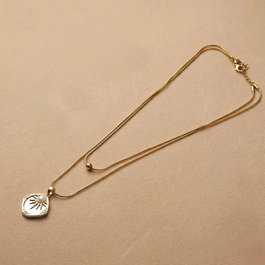 Classic Two Layer Chain Pendant – Gold view 6
