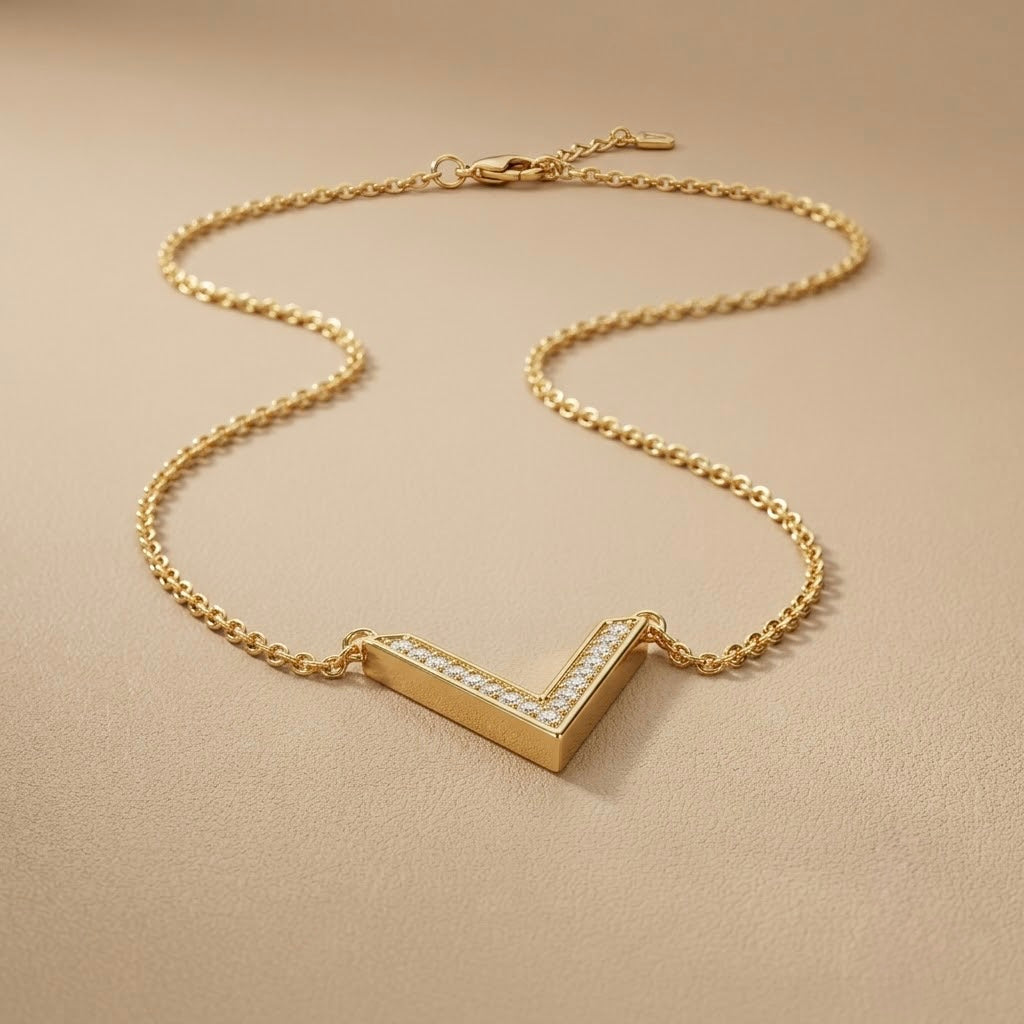 V Classic Chain Pendant – Gold + White view 5