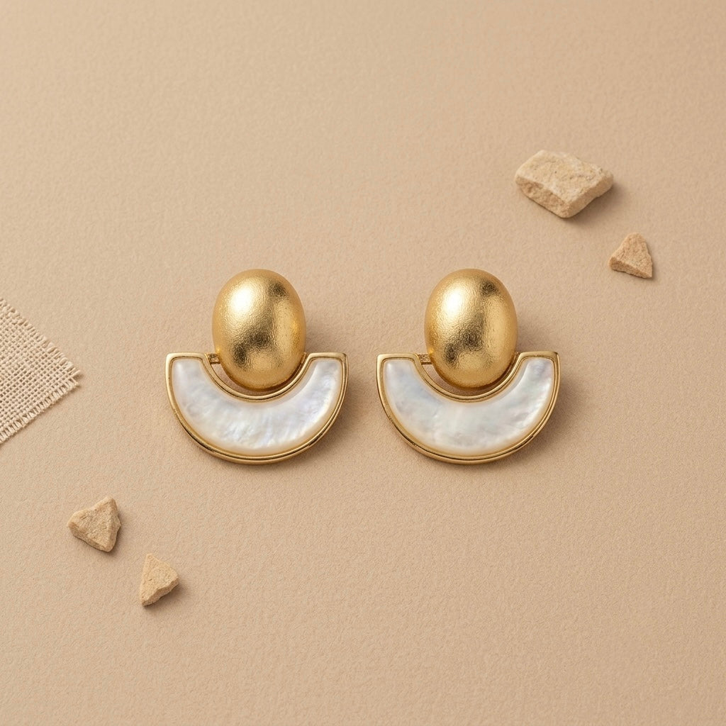 Pearl Disc Earrings – Gold view 6