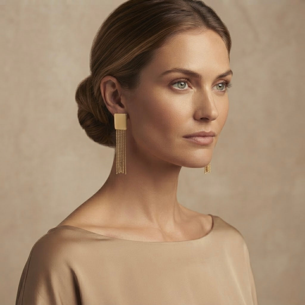 Square Chain Earrings – Gold view 1