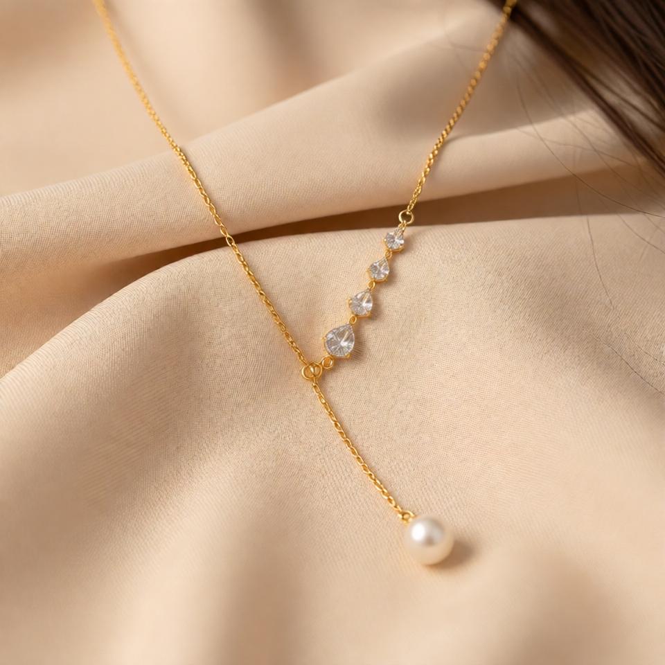 Pearl Drop Chain Pendant – Gold view 9