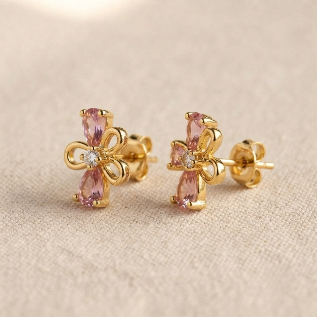 Small Flower Earrings – Gold view 1