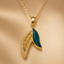 Leafy Chain Pendant – Gold + Green view 17