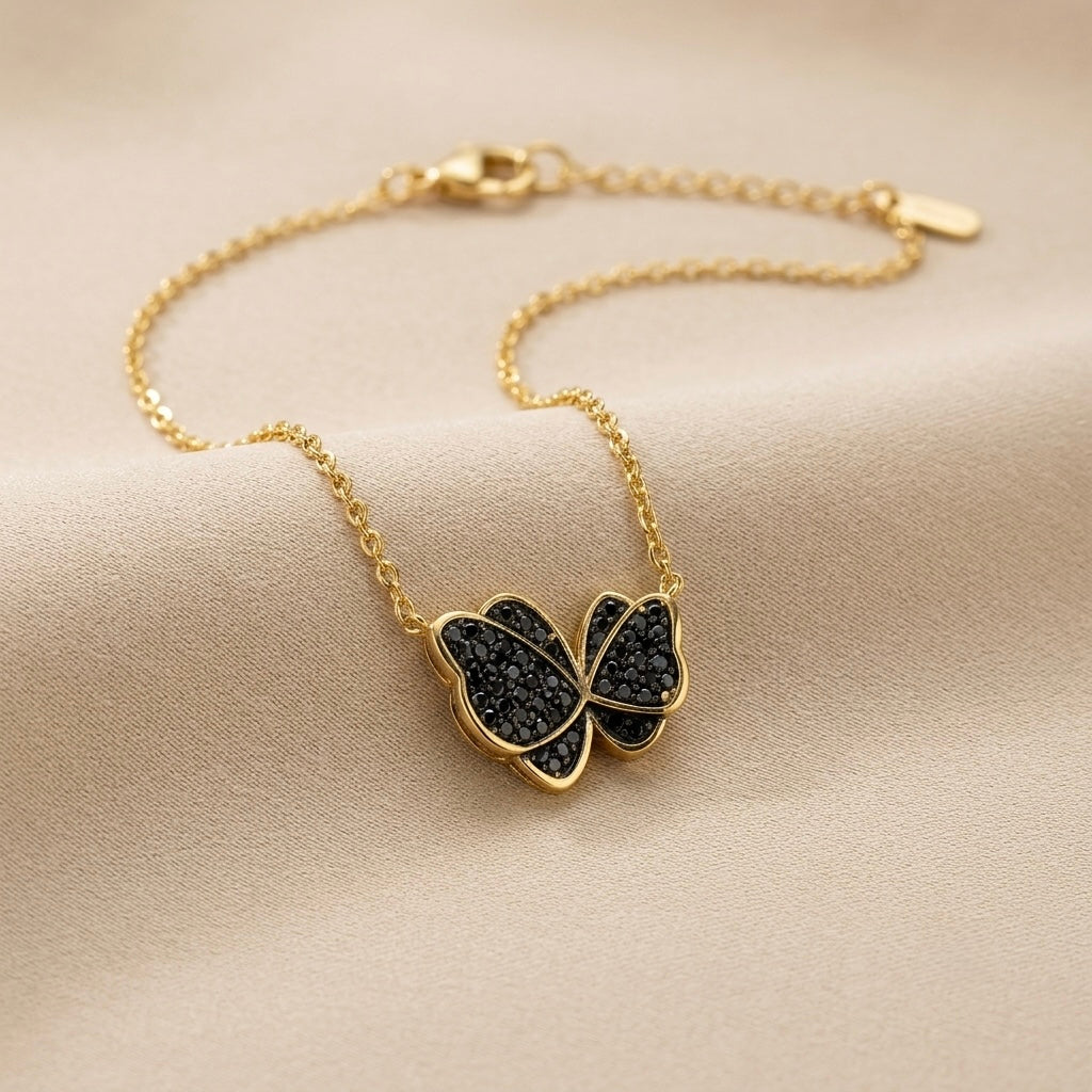 Black Butterfly Chain Pendant – Gold view 6