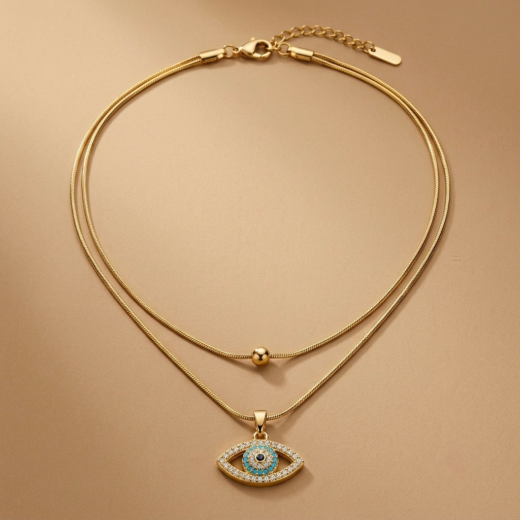 Evil Eye Chain Pendant – Statement – Gold view 7