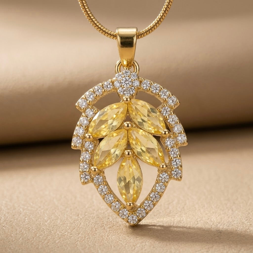 Leafy Two Layer Chain Pendant — detail