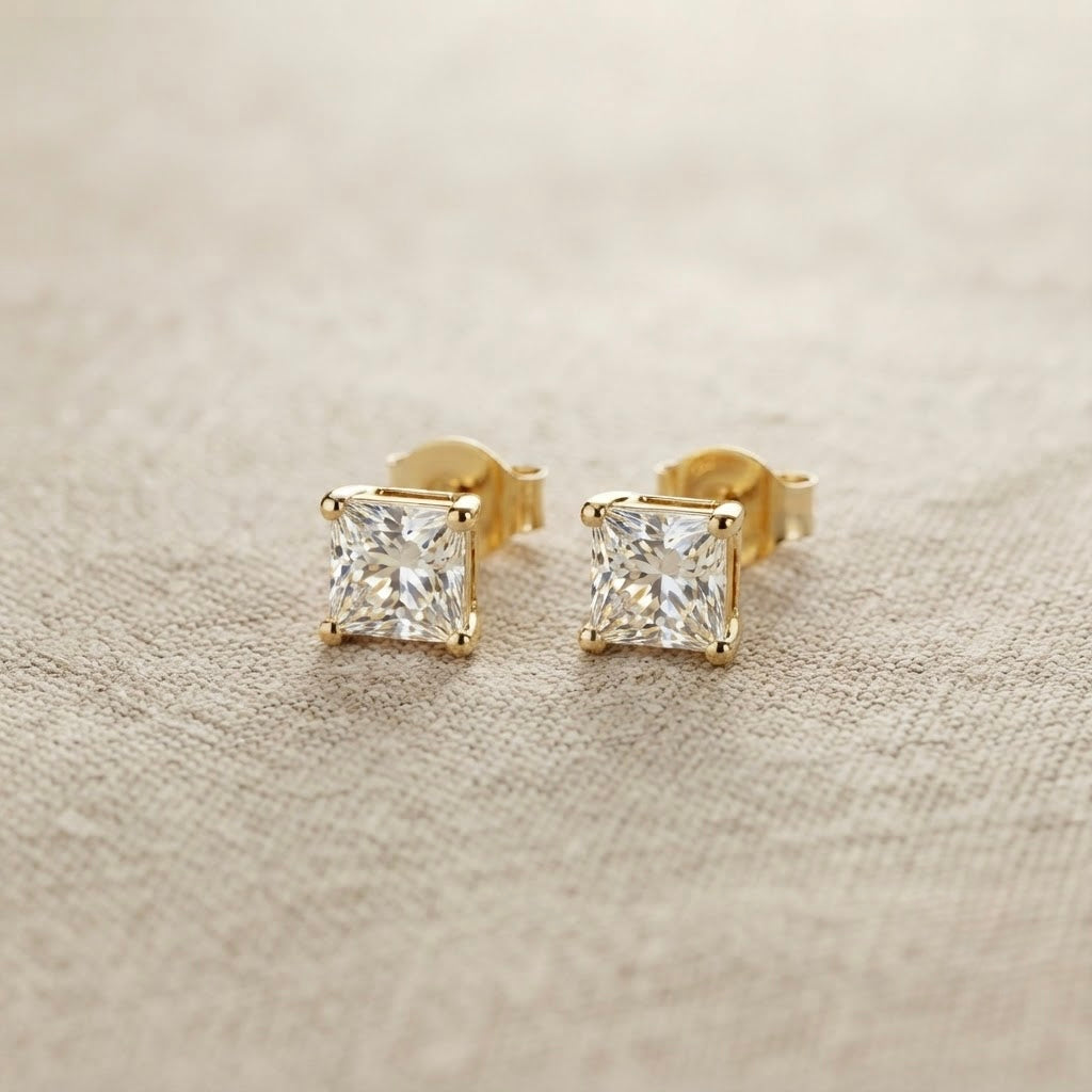 Square Diamond Earrings – Gold view 2