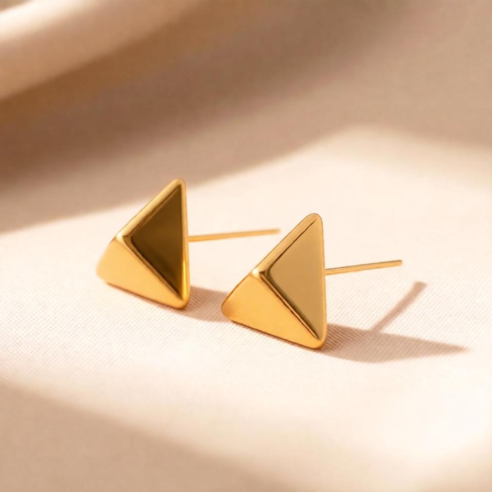 Triangular Stud Earrings – Gold view 9