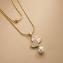 Heart Pearl Droop Chain Pendant – Gold view 3