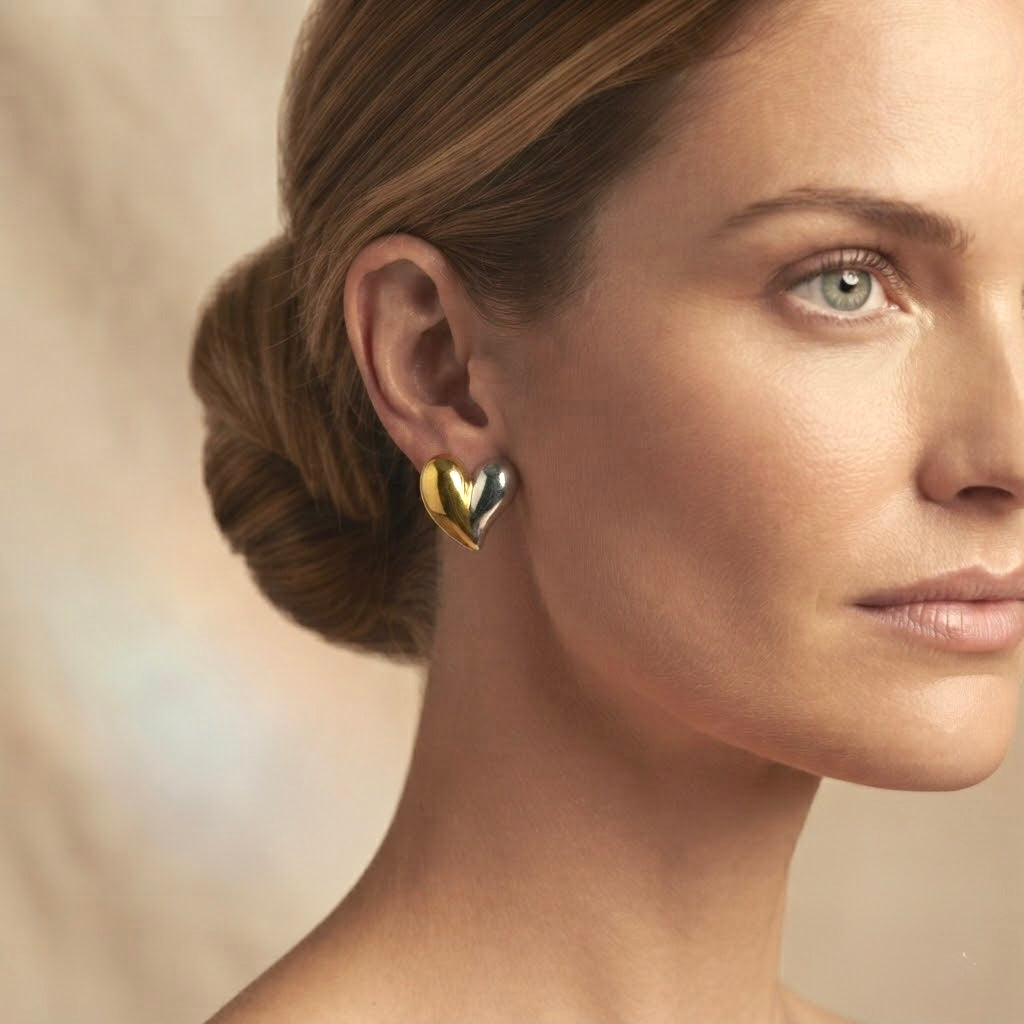 Graceful Sparkle Heart Earrings – Gold & Silver Mix view 6
