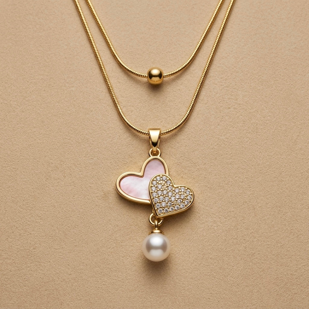 Heart Pearl Droop Chain Pendant – Gold view 6