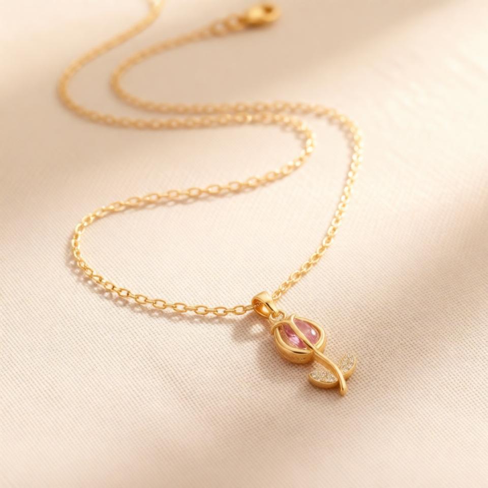 Rose Classic Chain Pendant – Gold + Pink view 6