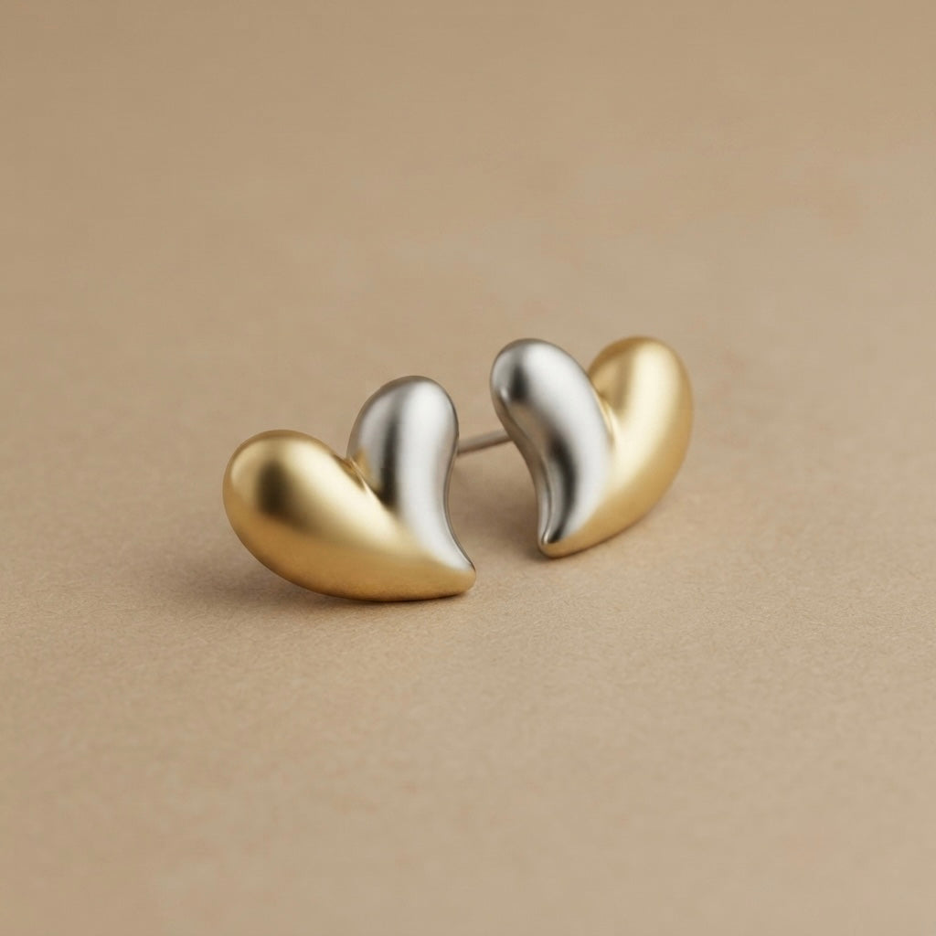 Graceful Sparkle Heart Earrings – Gold & Silver Mix view 4