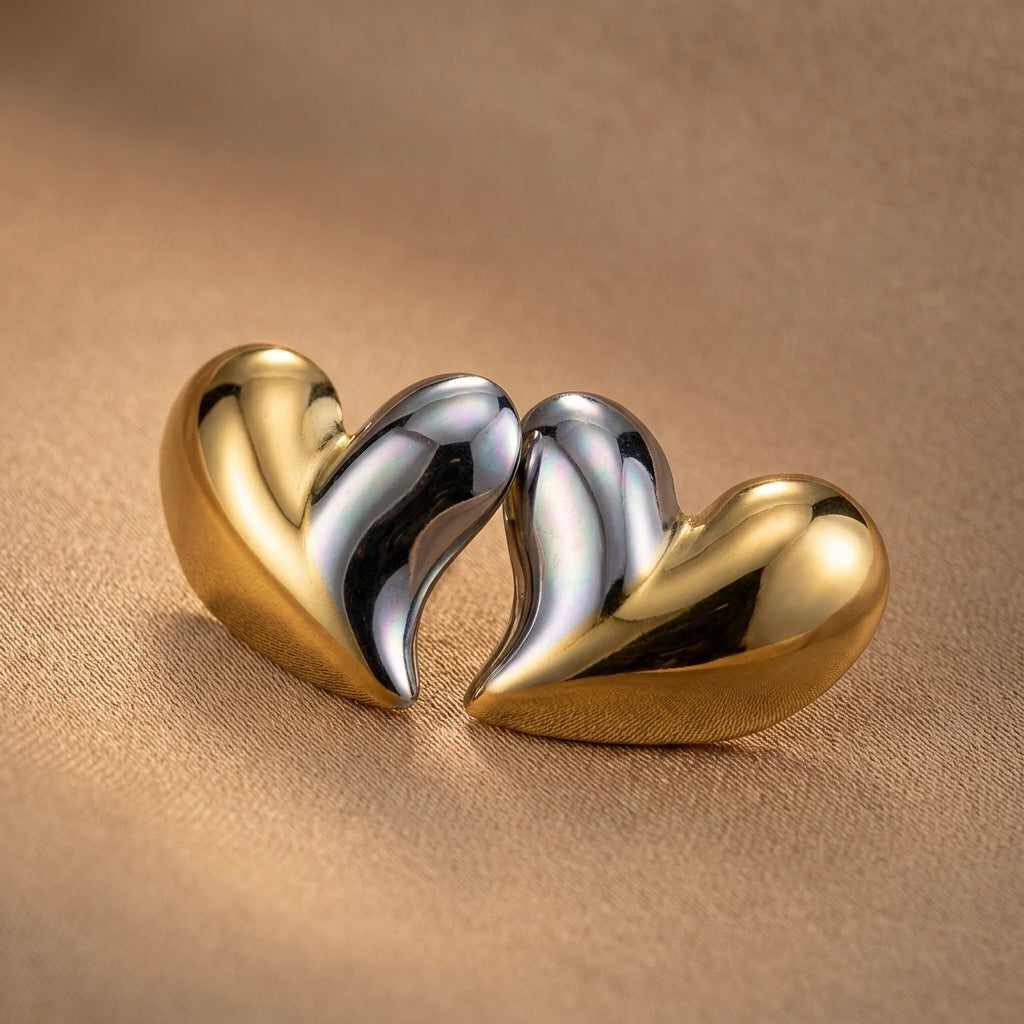 Graceful Sparkle Heart Earrings – Gold & Silver Mix view 2