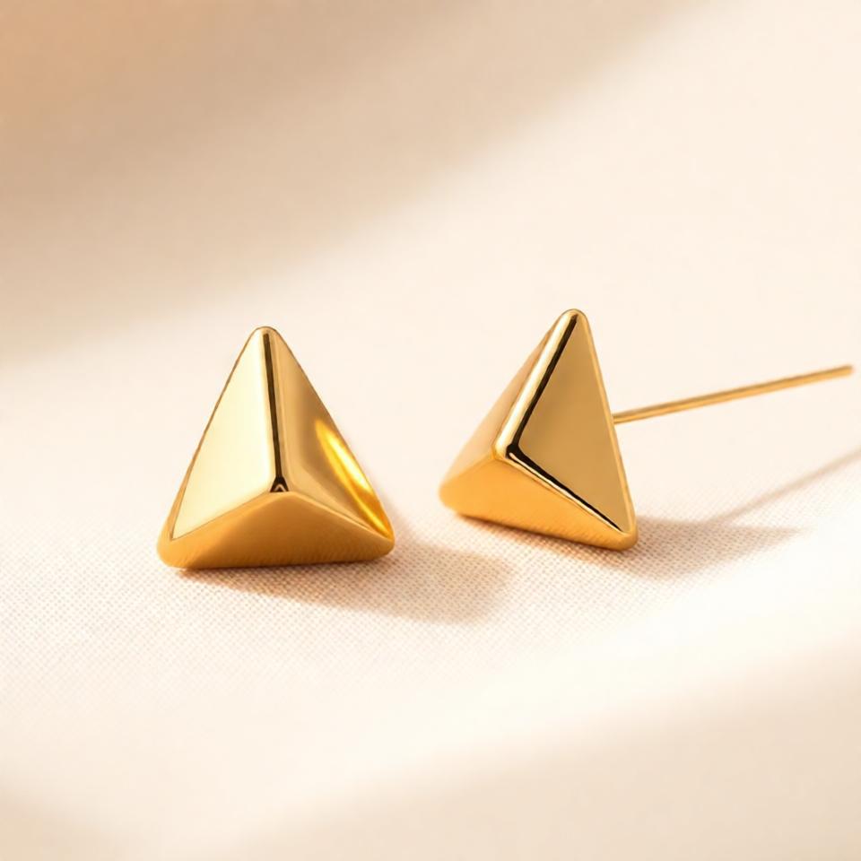 Triangular Stud Earrings – Gold view 10
