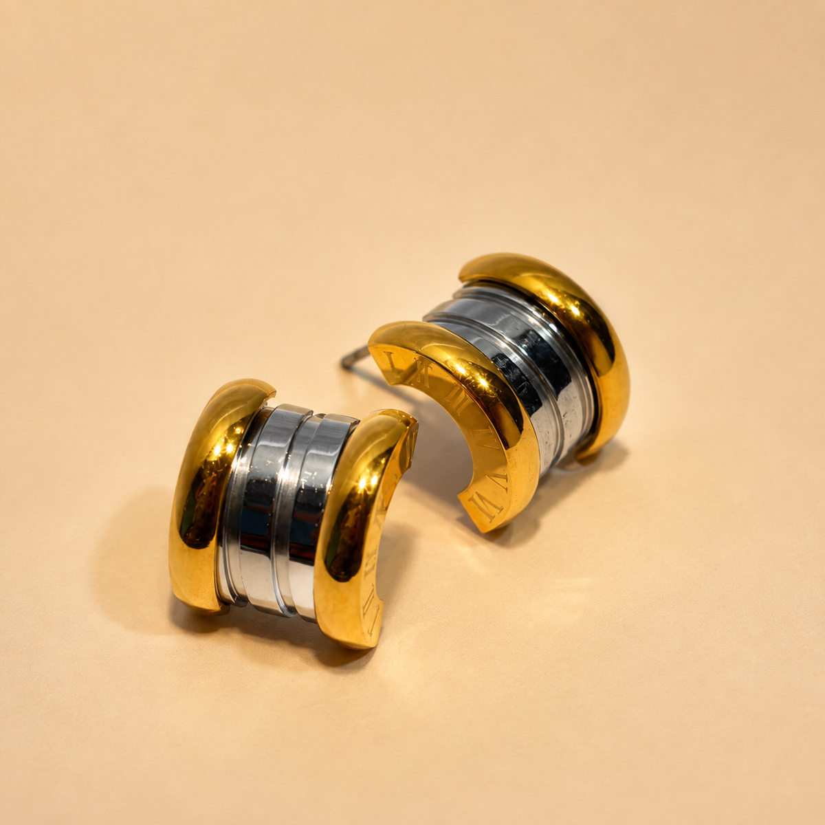 Fancy Stud Earrings – Gold & Silver view 3