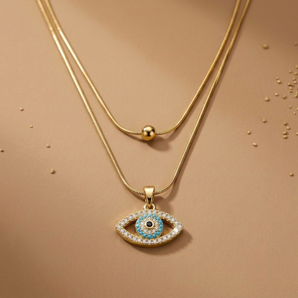 Evil Eye Chain Pendant – Statement – Gold view 4