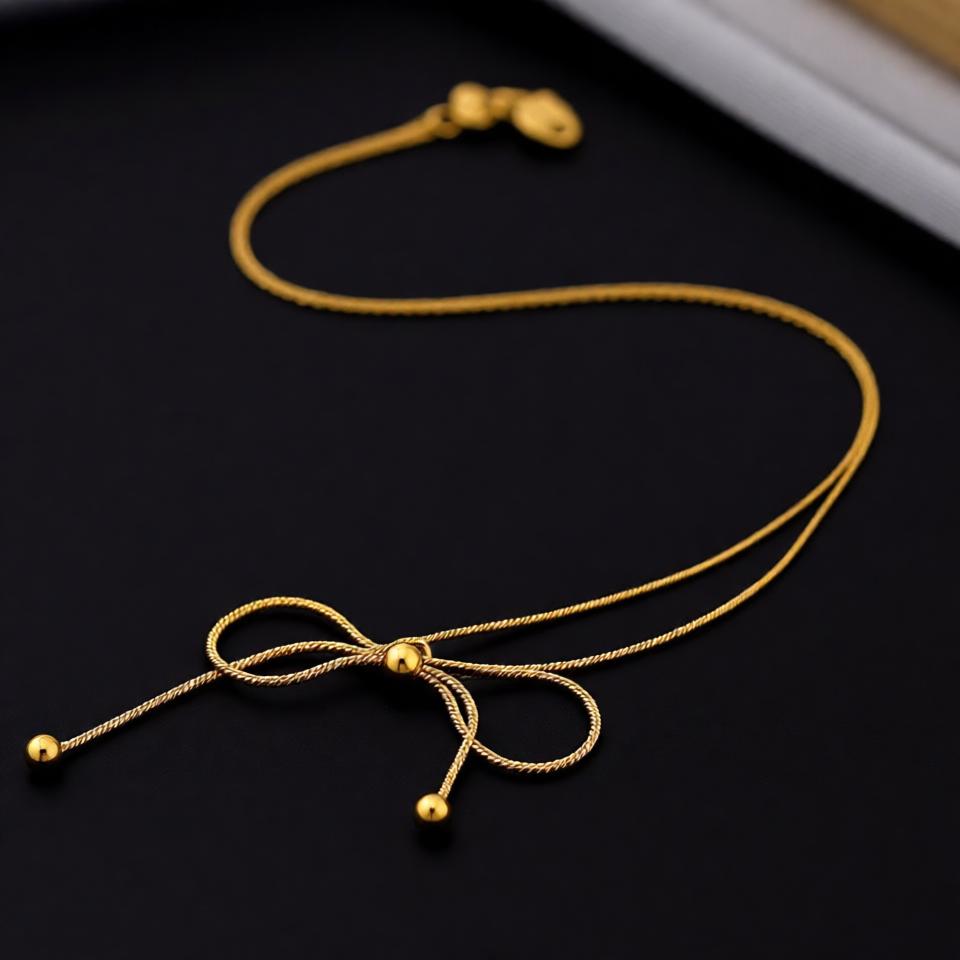 Bow Shaped Chain Pendant – Gold view 7