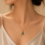 Leafy Chain Pendant – Gold + Green view 18