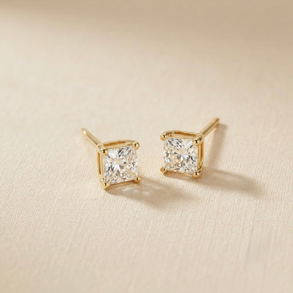 Square Diamond Earrings – Gold view 4