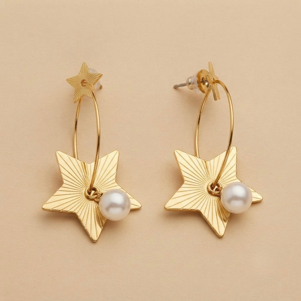 Fancy Star Earrings – Gold view 3