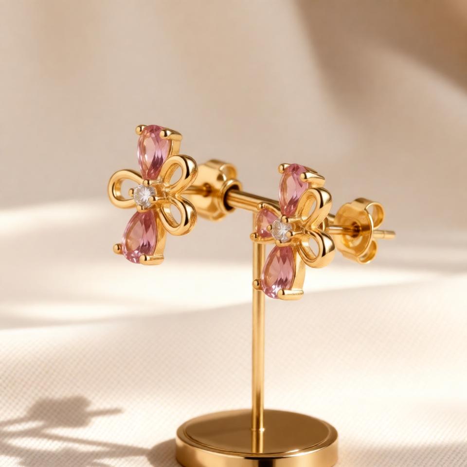 Small Flower Earrings – Gold view 4