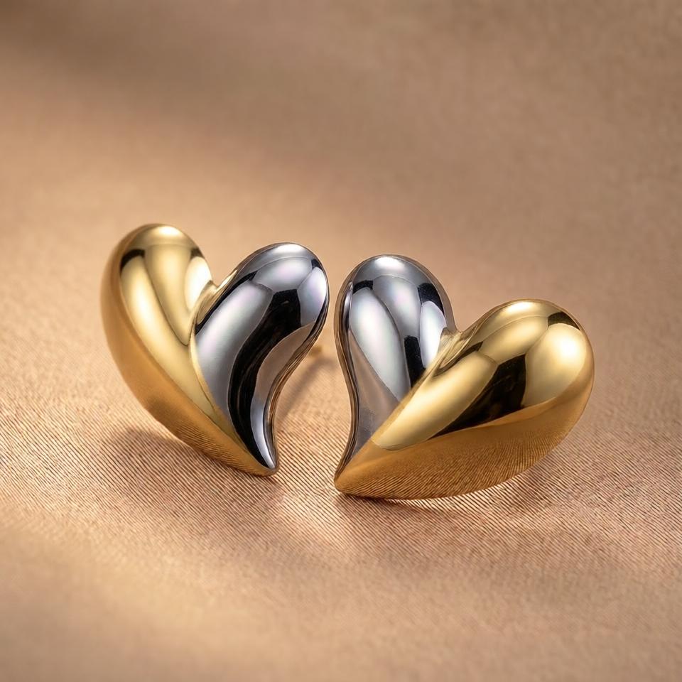Graceful Sparkle Heart Earrings – Gold & Silver Mix view 7