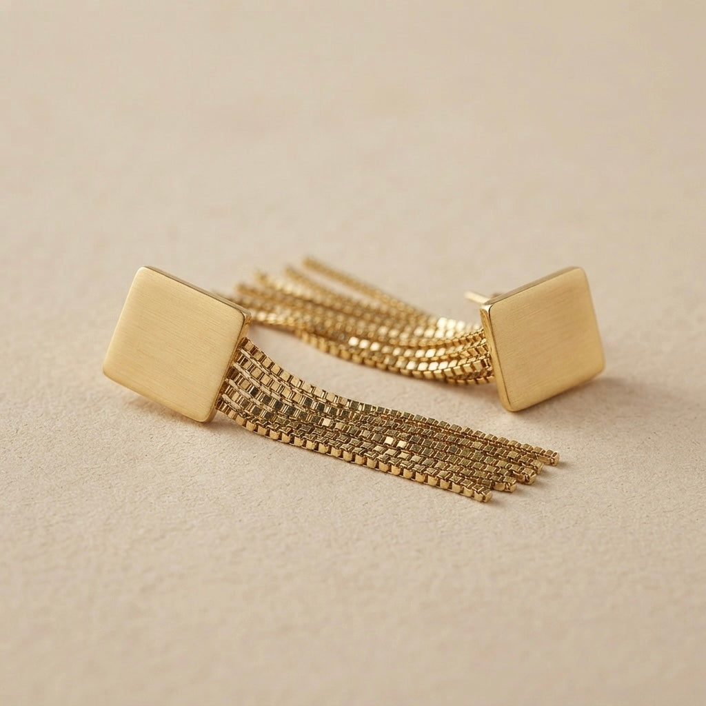 Square Chain Earrings – Gold view 6