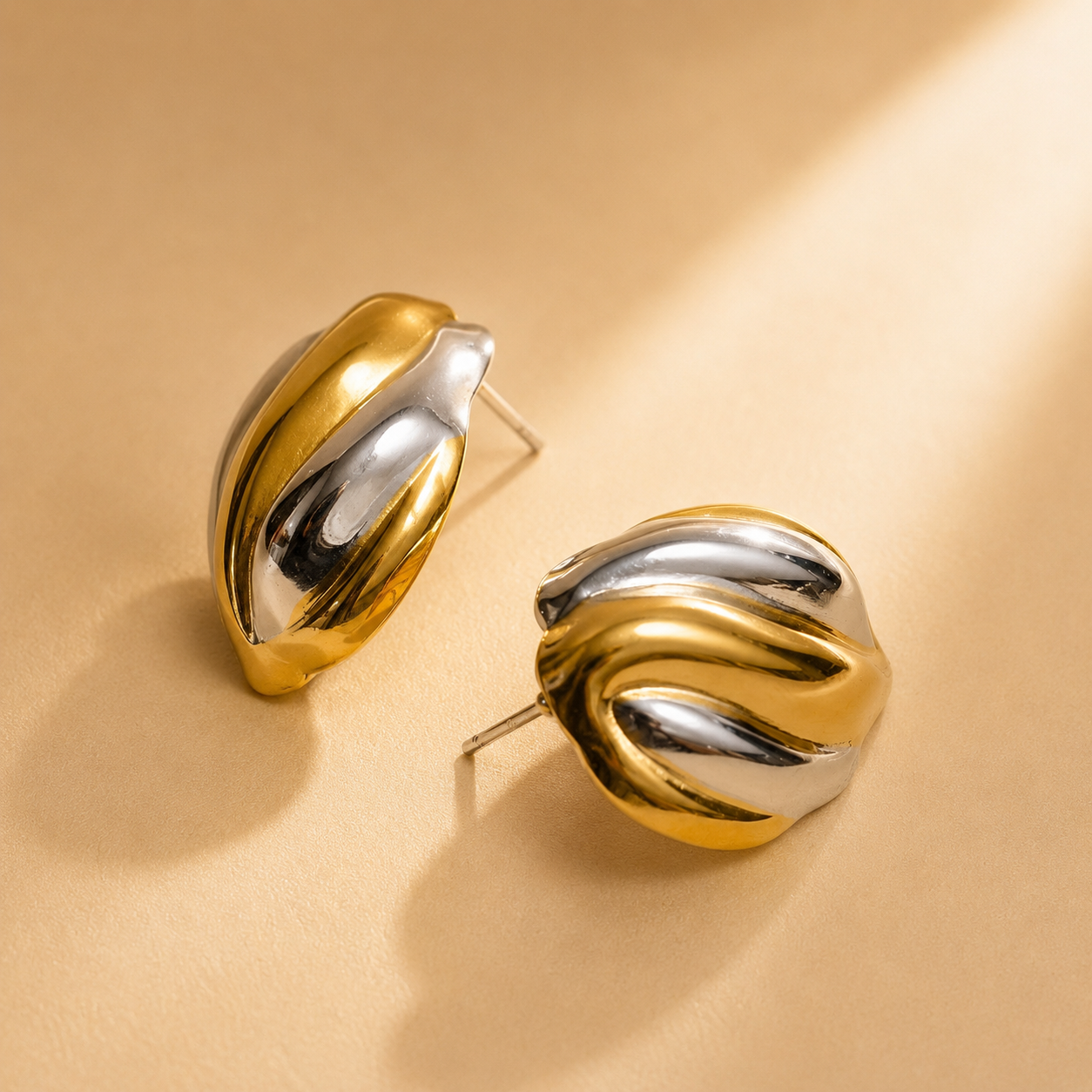Swirl Earrings – Gold & Silver Mix view 3