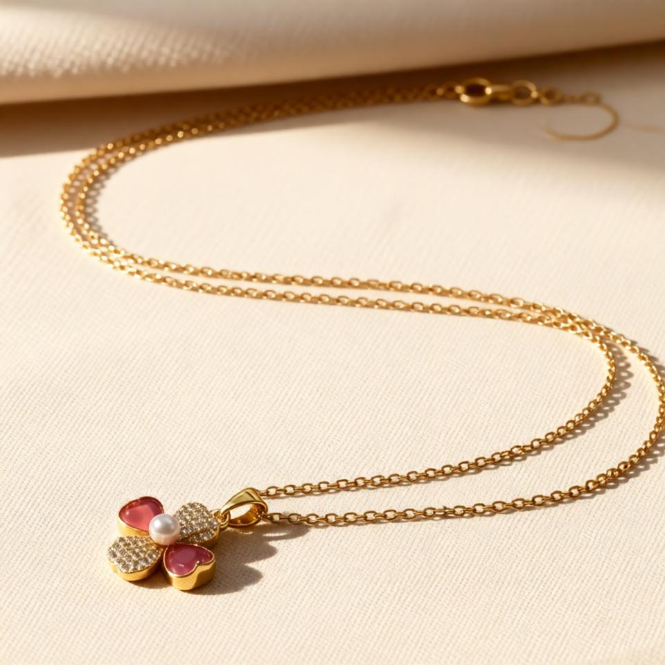 Flower Chain Pendant – Petite – Gold view 7