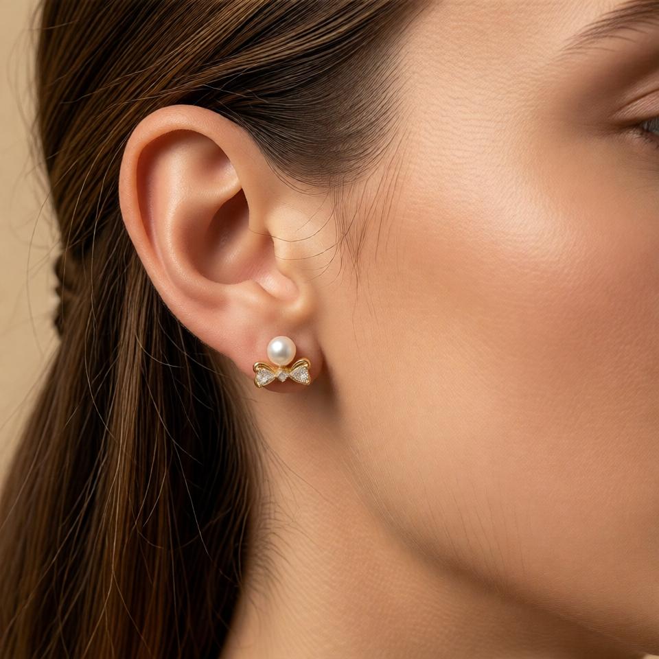 Mini Heart Pearl Earrings – Gold view 6