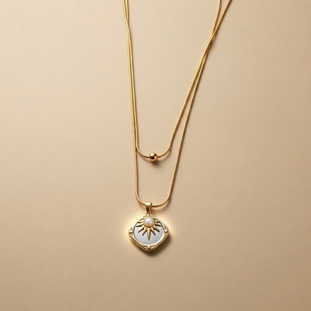 Classic Two Layer Chain Pendant – Gold view 5