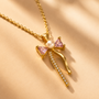 Bow Fancy Chain Pendant – Gold + Pink view 5