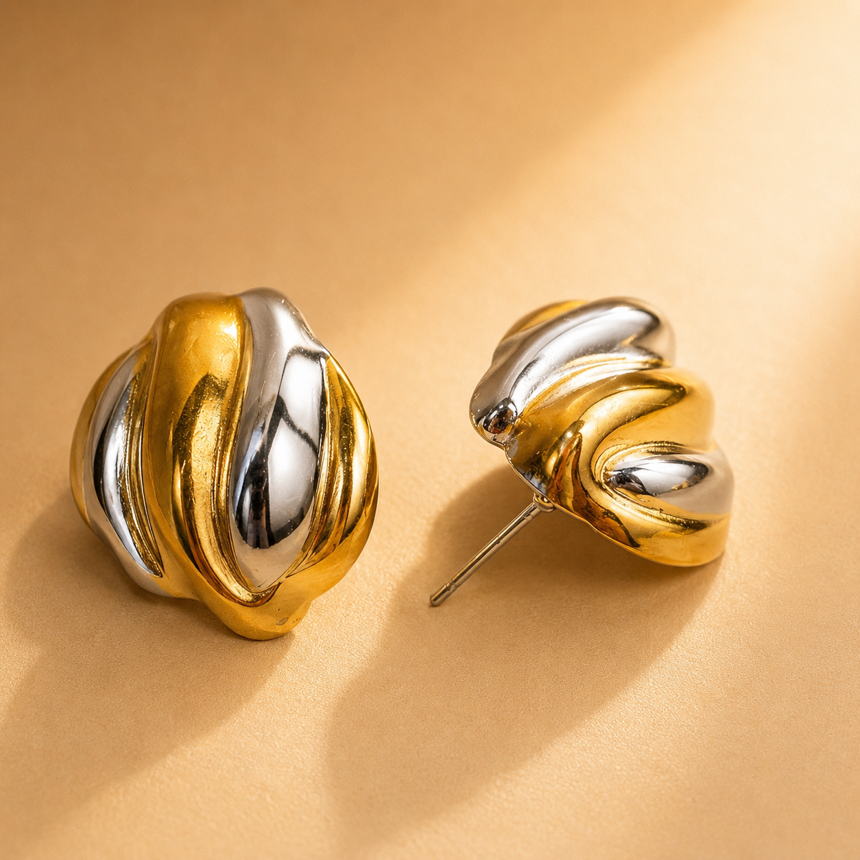 Swirl Earrings – Gold & Silver Mix view 2