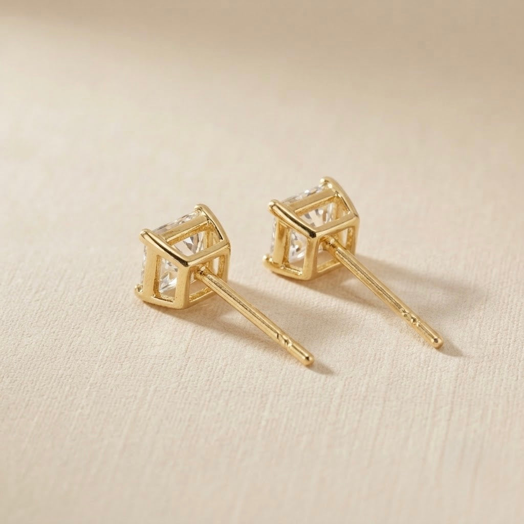 Square Diamond Earrings – Gold view 3